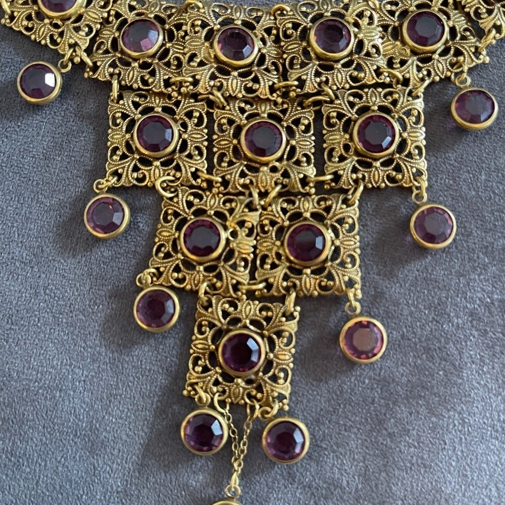 GOLDETTE Vintage Runway Art Deco Austrian Amethyst Crystals Necklace/Earring Set - Picture 2 of 4